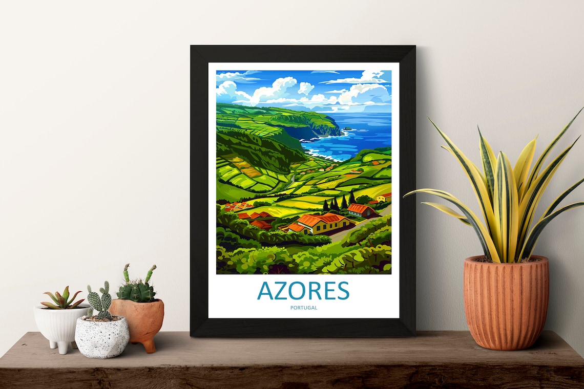 Azores Portugal Lush Green Hillsides Meeting The Atlantic Poster - Image 3
