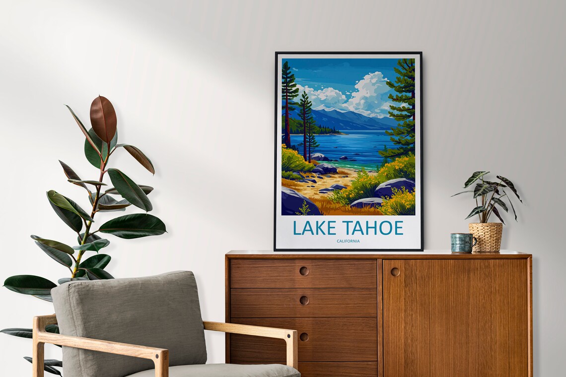 Lake Tahoe California Pine Beach and Mountain Shoreline Poster - Image 2
