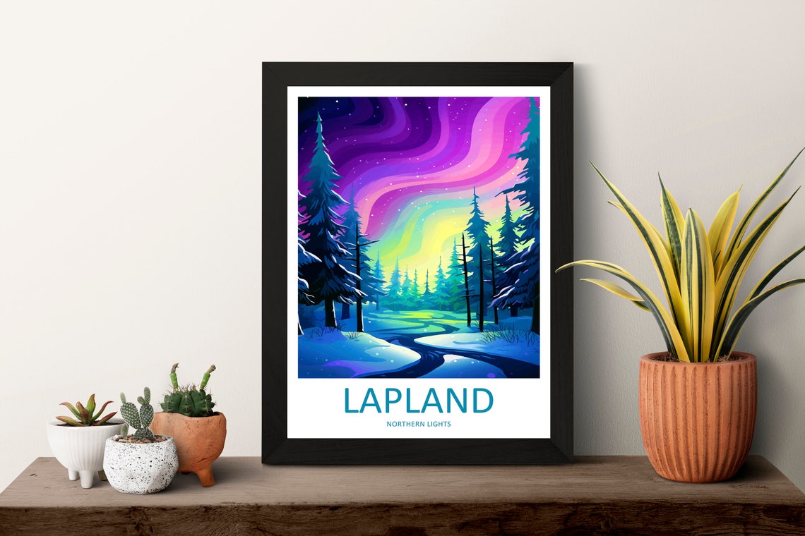 Lapland Northern Lights Aurora Over Snowy Forest Night Sky Poster - Image 3