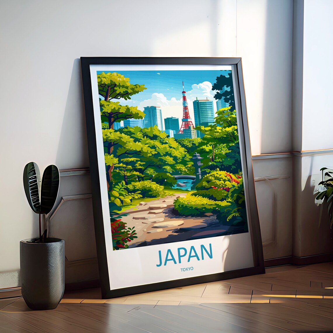 Tokyo Japan Tower Skyline Garden Cityscape Modern Travel Poster