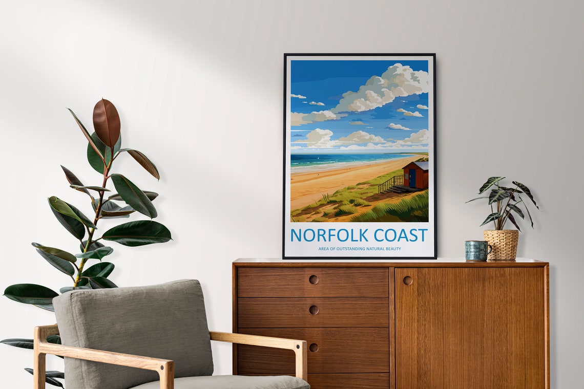 Norfolk Coast Classic Red Beach Hut and Sandy Dunes England Poster - Image 2