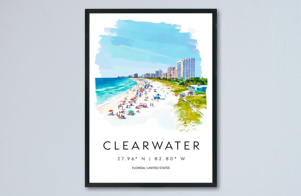 Clearwater Beach Crowd Watercolor Florida Sunny Shore Poster