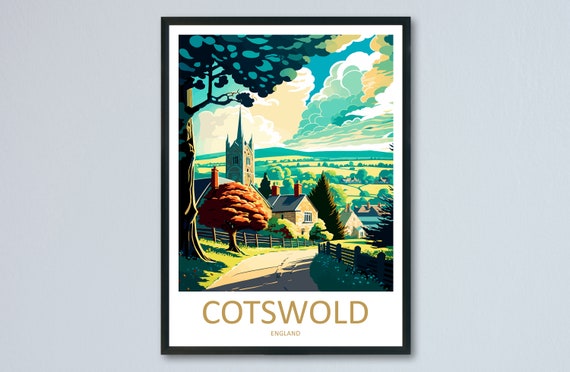 Cotswolds Landscape Travel Poster, England Decor