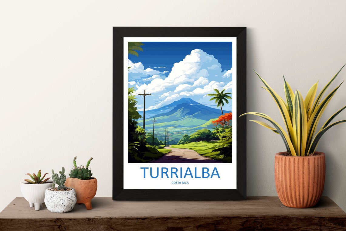 Turrialba Costa Rica Volcano Valley Road View Green Peaks Travel Poster - Image 3