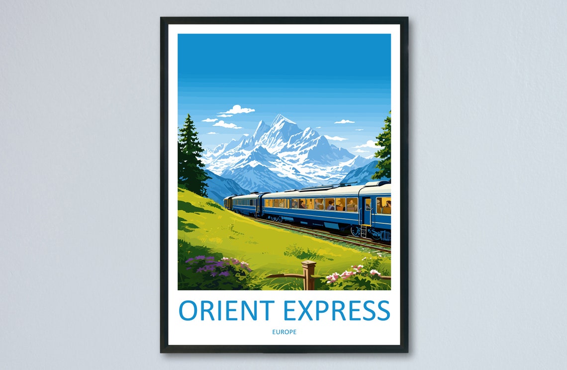 Orient Express Vintage Blue Train Alps Journey Travel Poster