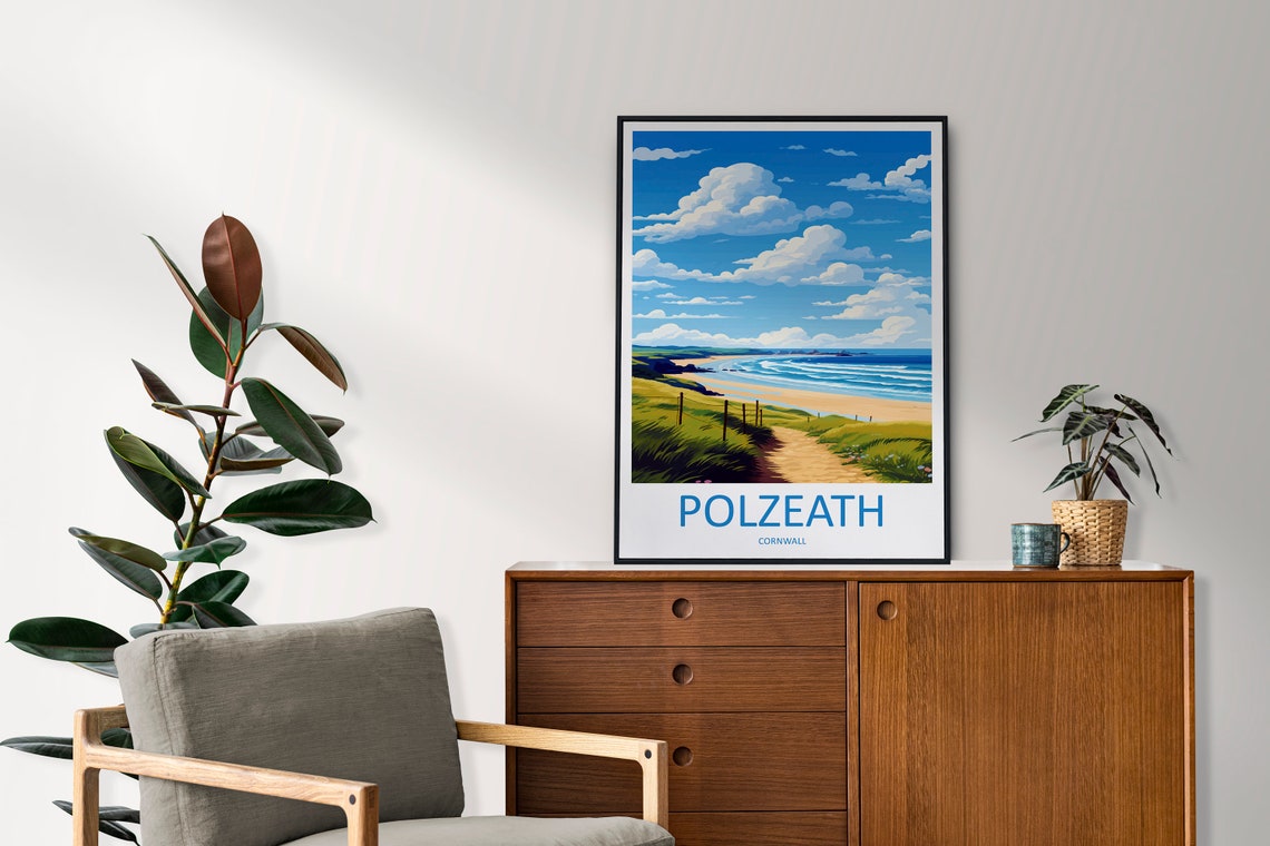 Sunny Polzeath Beach Coastal Dune Trail Cornwall Travel Poster - Image 2