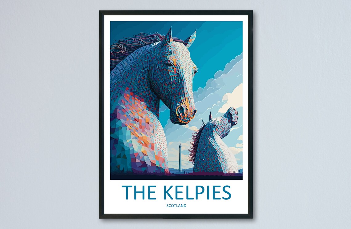 The Kelpies Travel Poster, Scotland Wall Art