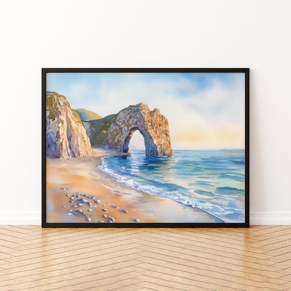 Durdle Door Dorset England Limestone Arch Beach Watercolor Poster