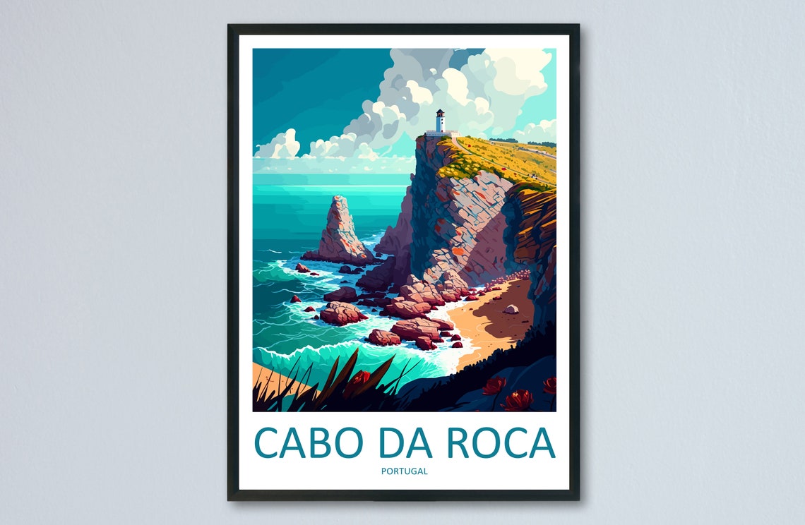 Cabo da Roca Portugal Vintage Lighthouse Cliff Travel Poster