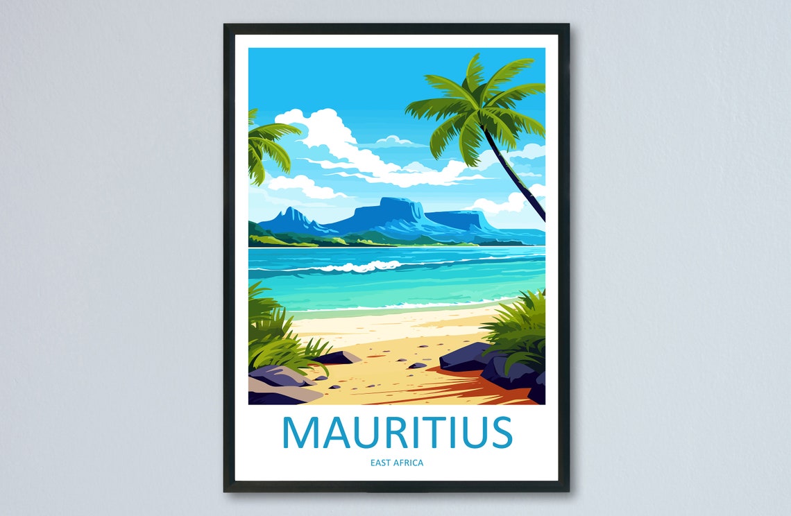 Mauritius East Africa Tropical Beach Palm Lagoon Travel Poster