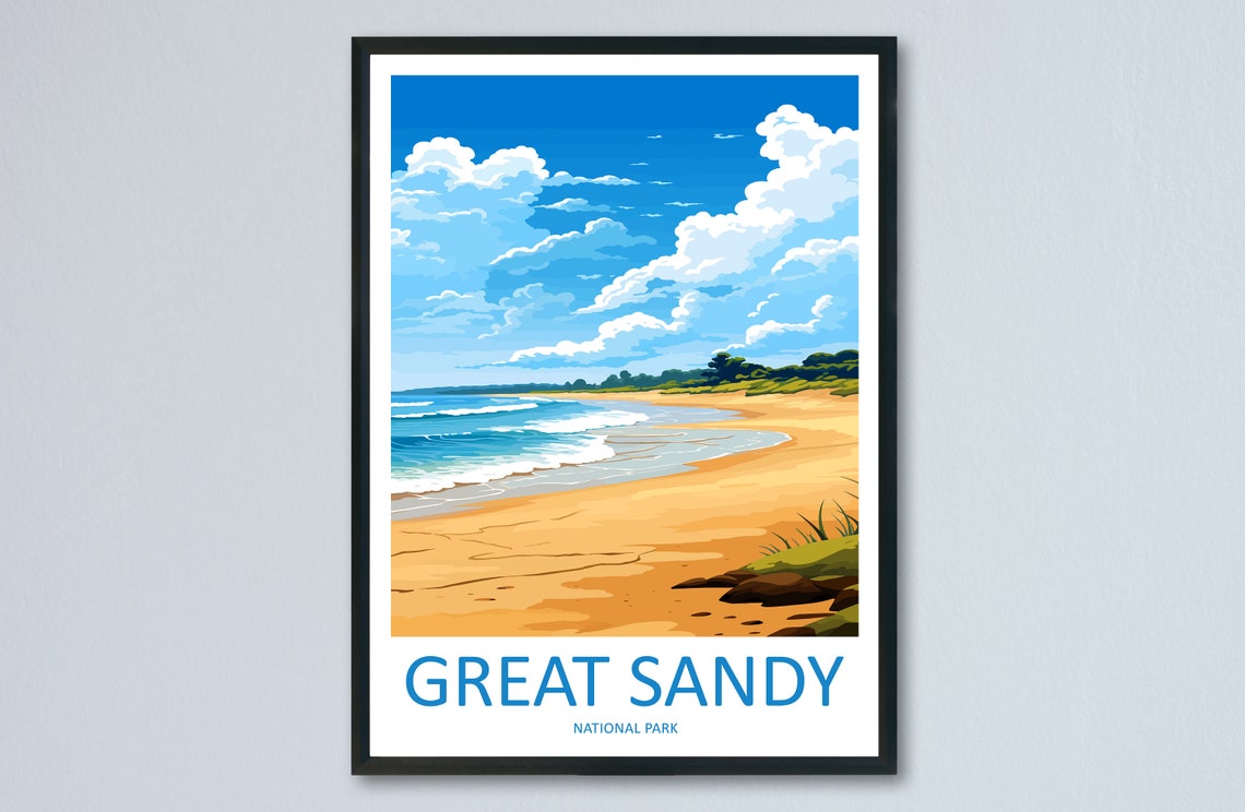 Great Sandy National Park Golden Sand Beach Scene Travel Poster