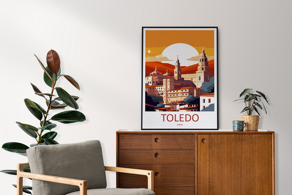 Toledo Spain Sunset Old Town Cathedral Vintage Travel Poster - Image 2