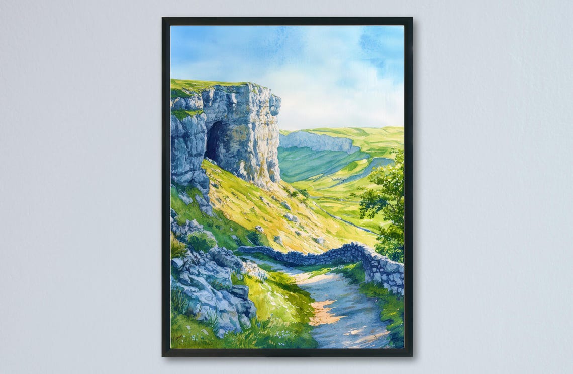 Malham Cove Yorkshire Dales Limestone Cliff Path Landscape Poster