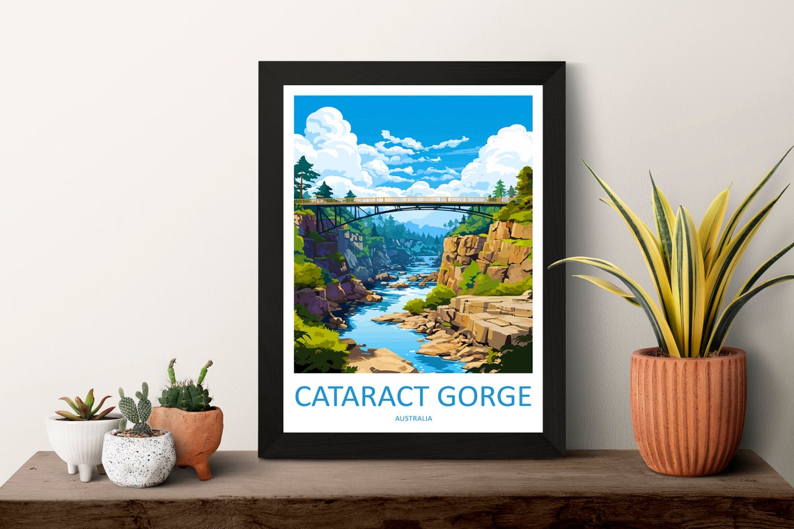 Cataract Gorge River Canyon With a Graceful Bridge Spanning It Poster - Image 3