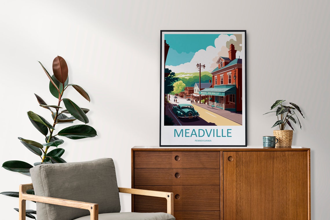 Meadville Pennsylvania Vintage Car Main Street Travel Poster - Image 2