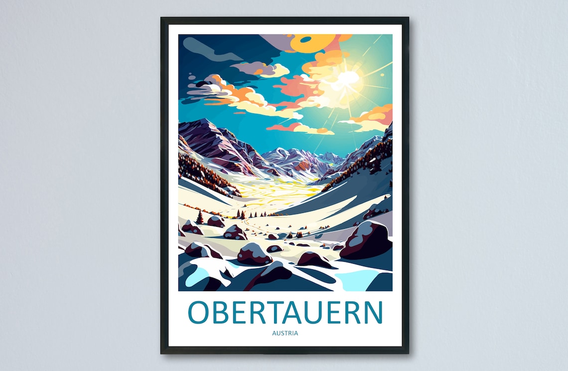 Obertauern Alpine Ski Valley Golden Sunset Mountain Travel Poster