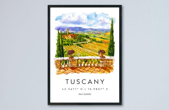 Tuscany Watercolor Italy Farmhouse Travel Poster