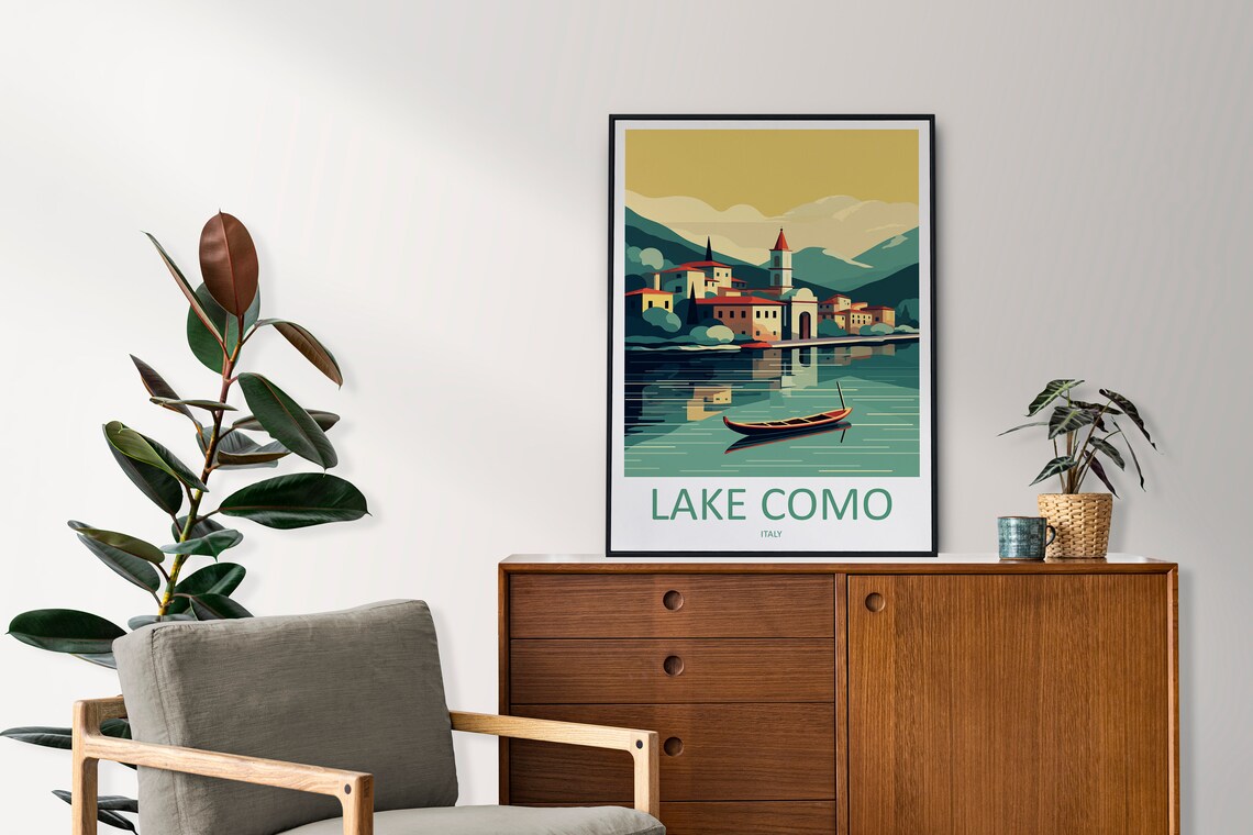 Lake Como Italy Lakeside Village Evening Vintage Travel Poster - Image 2
