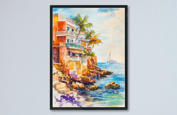 Isla Mujeres Watercolor Poster Wall Art Hanging Home Dcor Gift Lovers Mexico