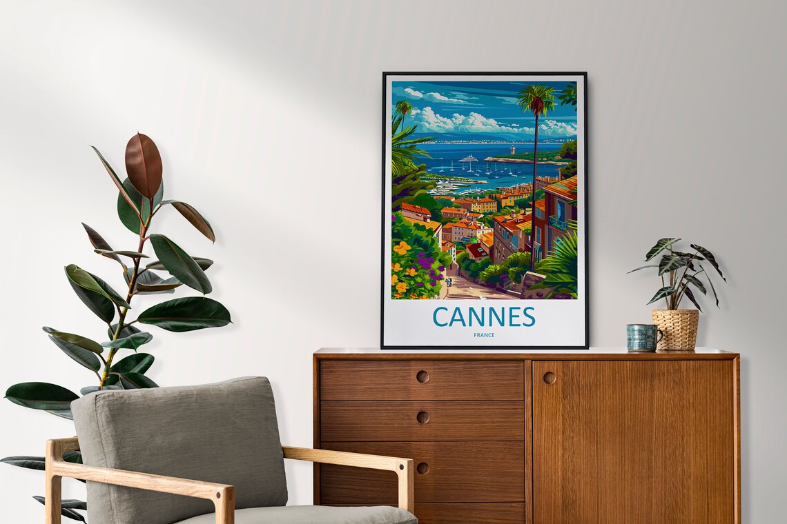 Cannes France French Riviera Bay Marina Hillside View Travel Poster - Image 2