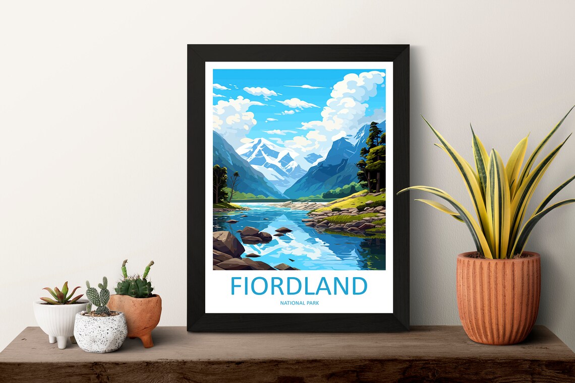 Fiordland National Park New Zealand Alpine Mountain Lake View Poster - Image 3