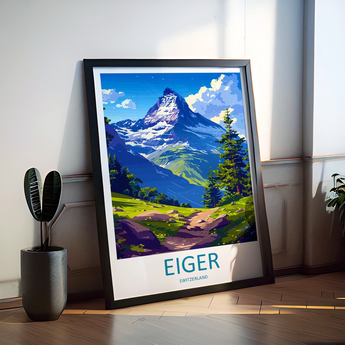 Eiger Mountain North Face Swiss Alps Hiking Trail Travel Art Poster - Image 2