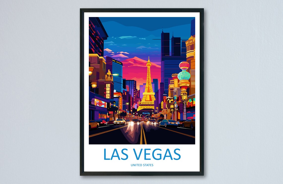 Las Vegas Nevada Neon Strip Night Lights Cityscape Travel Poster