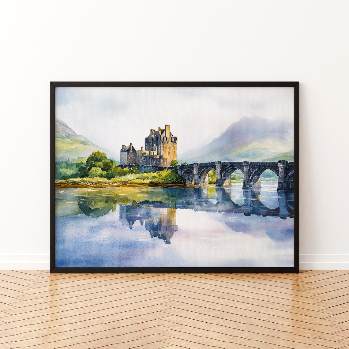Eilean Donan Castle Scotland Watercolor Travel Poster