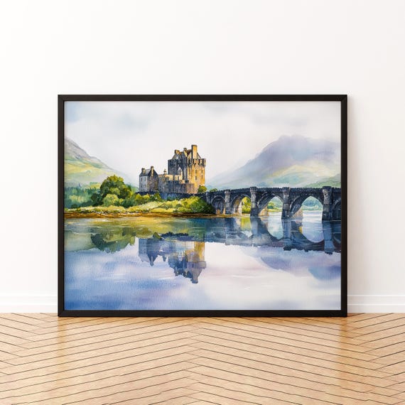 Eilean Donan Castle Scotland Watercolor Travel Poster