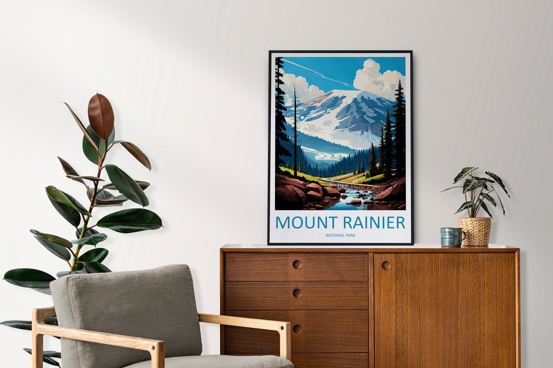 Mount Rainier National Park Snowy Mountain Valley Travel Poster - Image 2