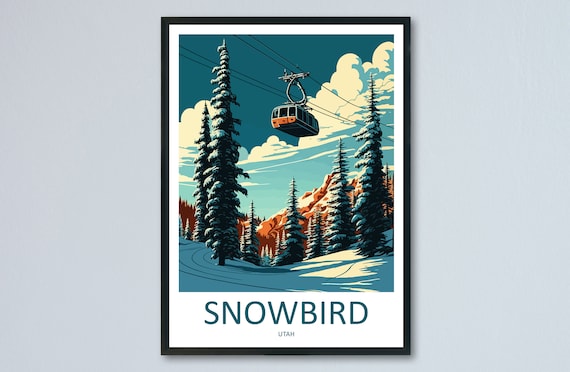 Snowbird Travel Poster, Skiing Art for Home Decor
