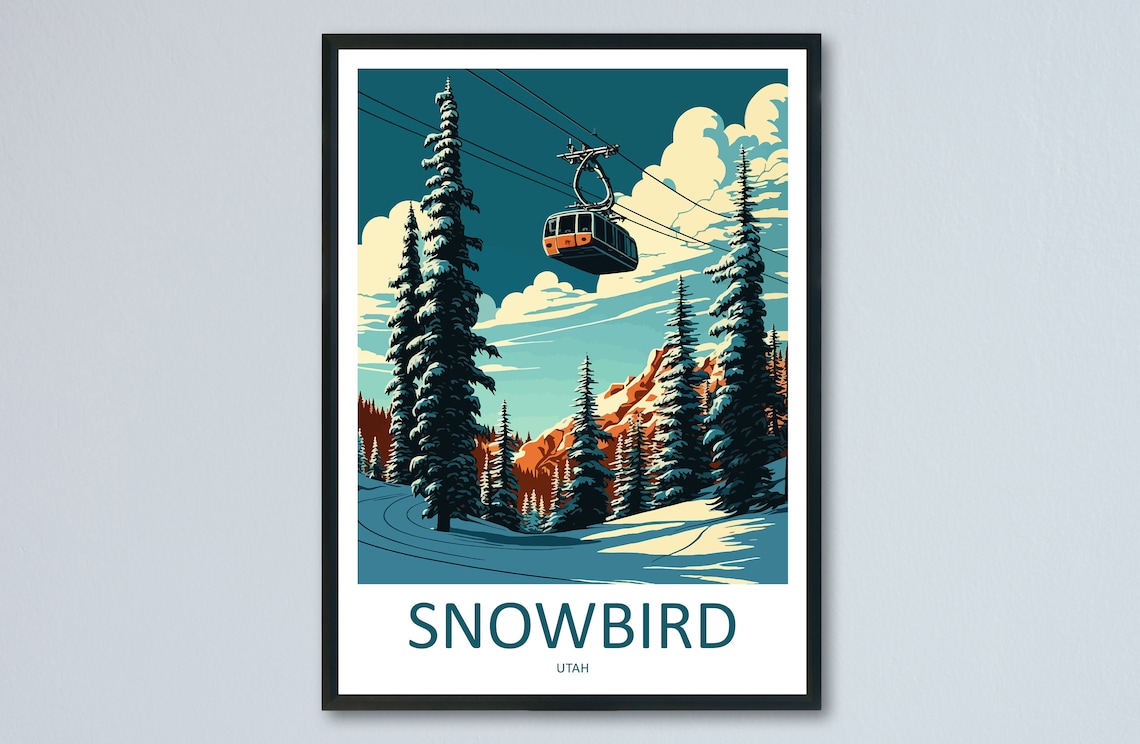 Snowbird Travel Poster, Skiing Art for Home Decor