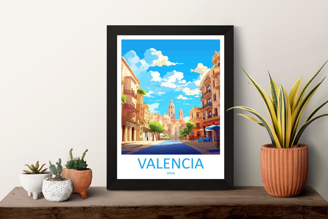 Valencia Spain Old Town Street Cathedral Vintage Travel Art Poster - Image 3
