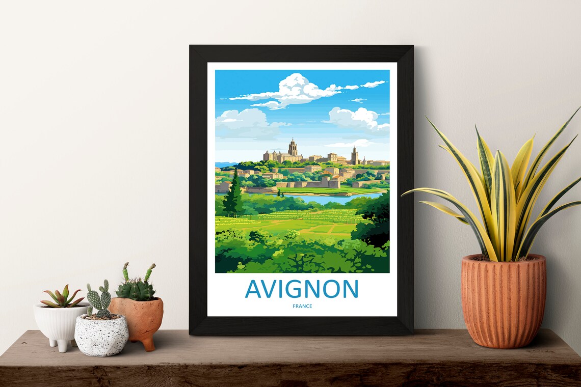 Avignon France Historic Old Town and Palace Riverside Poster - Image 3