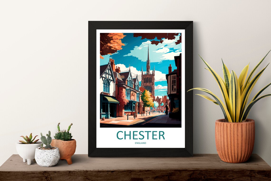 Chester England Autumn Cathedral Street Historic Quarter Travel Poster - Image 3