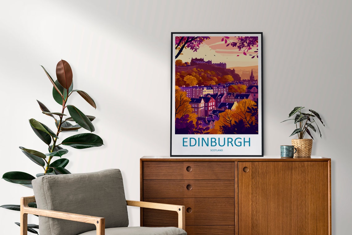 Edinburgh Sunset Castle Over The Old Town In Purple Light Poster - Image 2