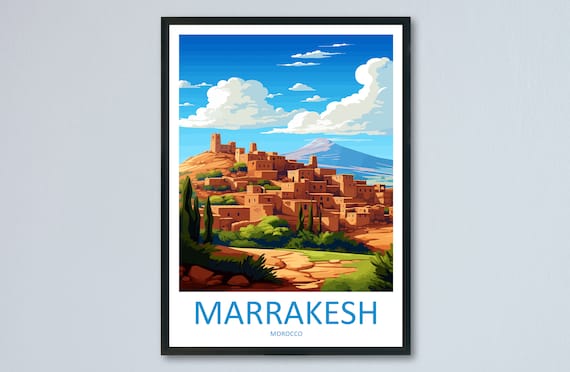 Marrakesh Morocco Kasbah Hill Village Travel Poster Decor Gift