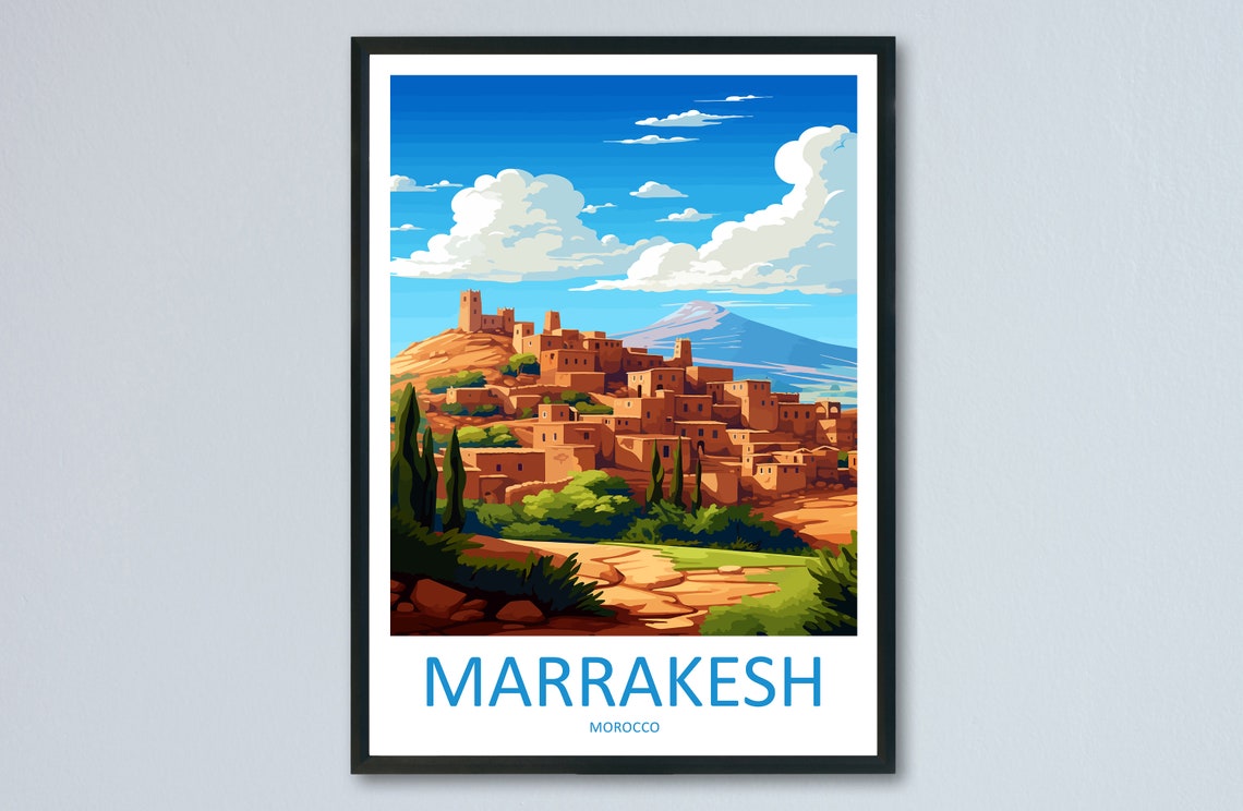 Marrakesh Morocco Kasbah Hill Village Travel Poster Decor Gift