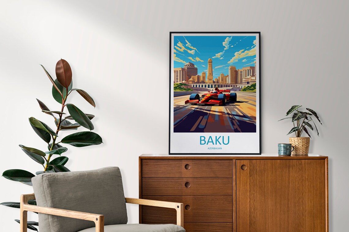 Baku Azerbaijan Grand Prix Formula Race Car Street Travel Poster - Image 2