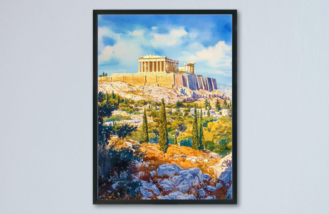 Athens Parthenon Acropolis Sunny Watercolor Greece Art Print