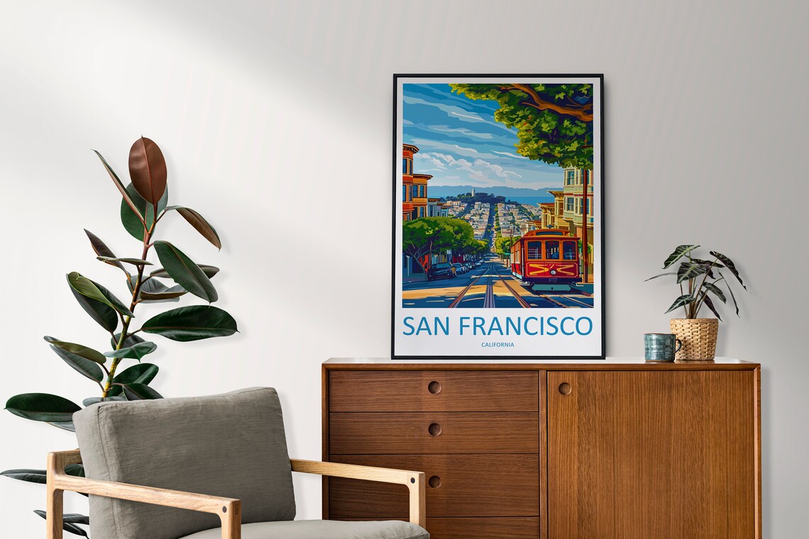 San Francisco California Cable Car Street Retro Travel Poster - Image 2