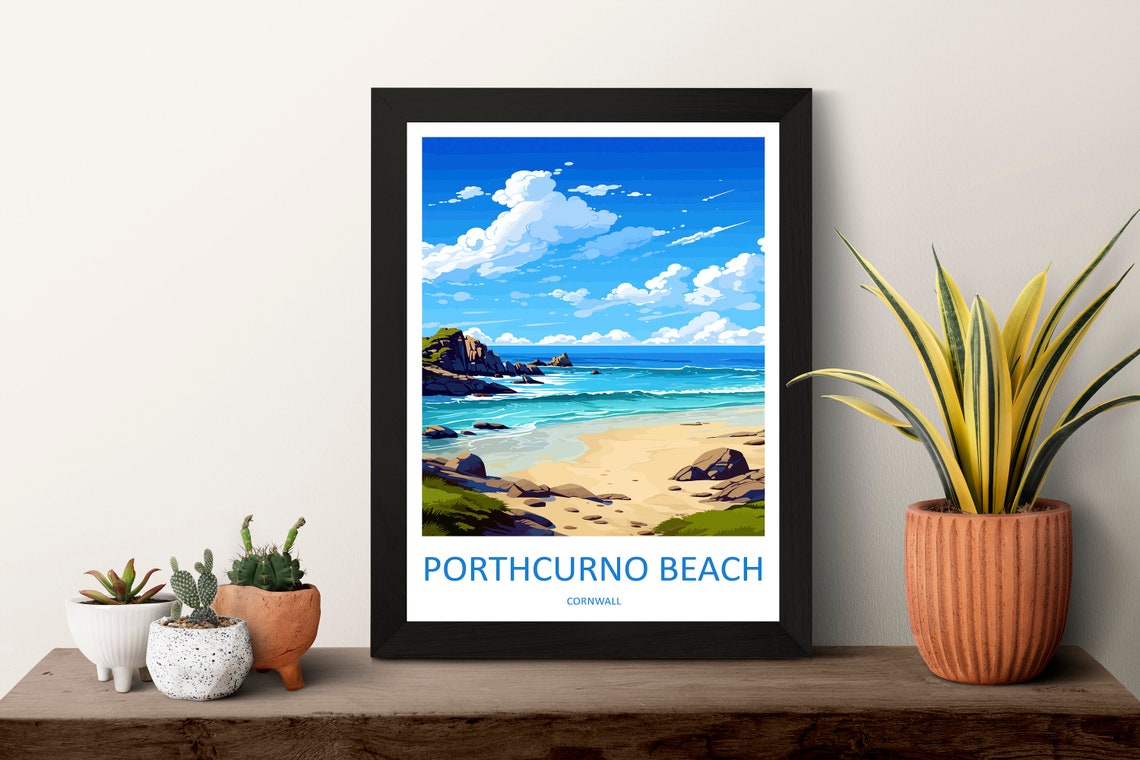 Porthcurno Beach Cornwall Rocky Headland Travel Poster Cliff View - Image 3