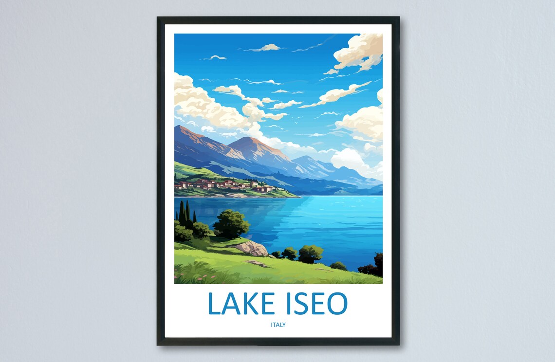 Lake Iseo Italy Lombardy Lakeside Mountains Village Vintage Poster Art