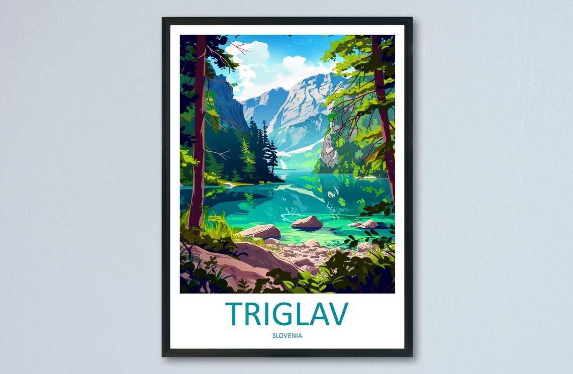 Triglav Slovenia Alpine Lake Poster with Emerald Green Water