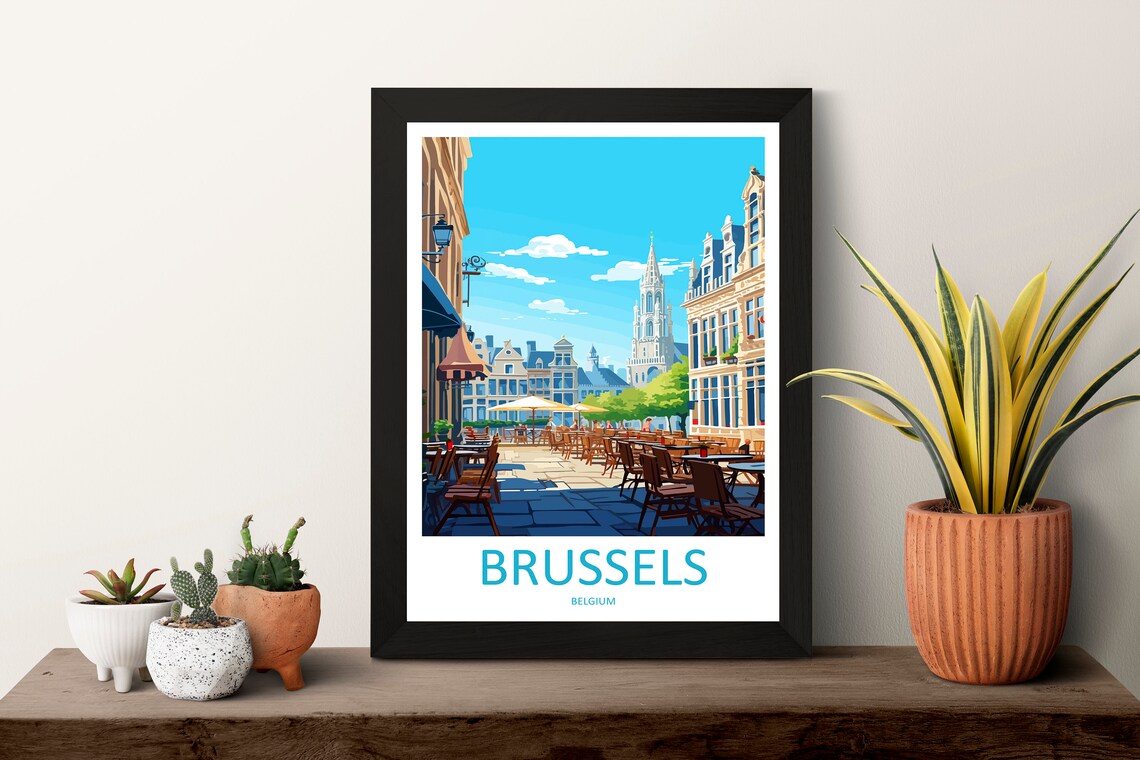 Brussels Belgium Grand Place Cafe Terrace Street Travel Poster - Image 3