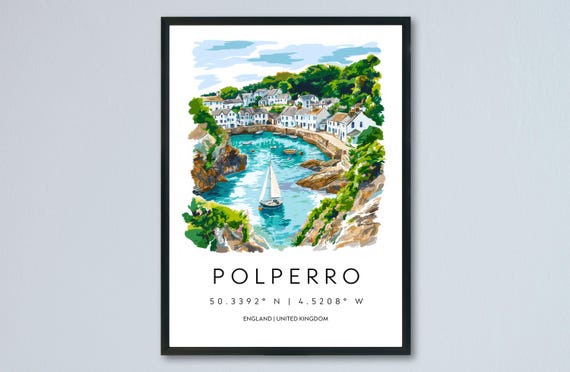 Polperro Watercolor Poster Cornwall Travel Print Wall Art Home Decor Gift Lovers Uk Fishing Village