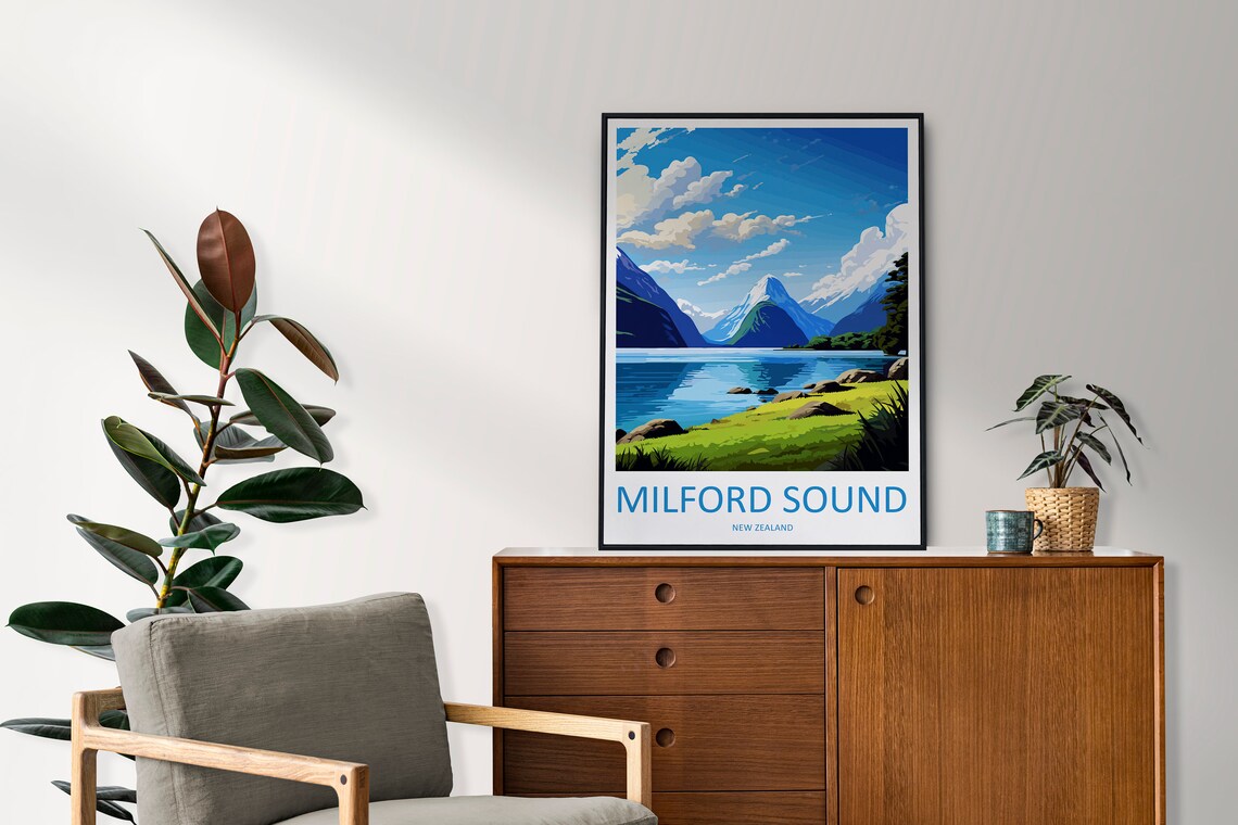 Milford Sound New Zealand Poster with Majestic Mitre Peak Fjord - Image 2