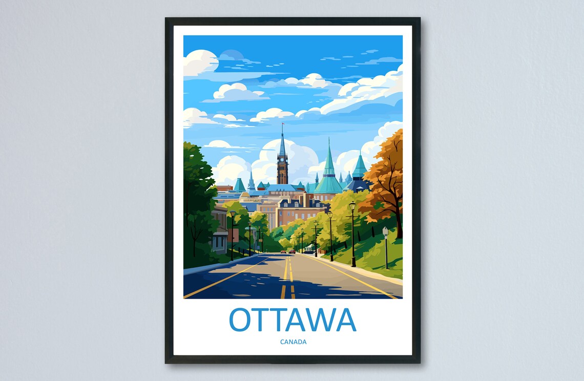 Ottawa Canada Parliament Buildings Street Autumn Day Travel Poster