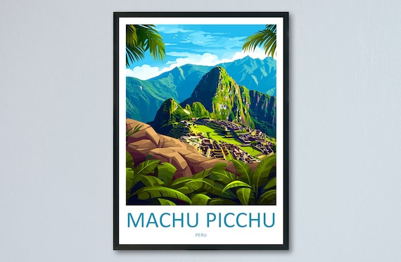 Machu Picchu Peru Vintage Style Travel Poster for Adventurer Wall Decor