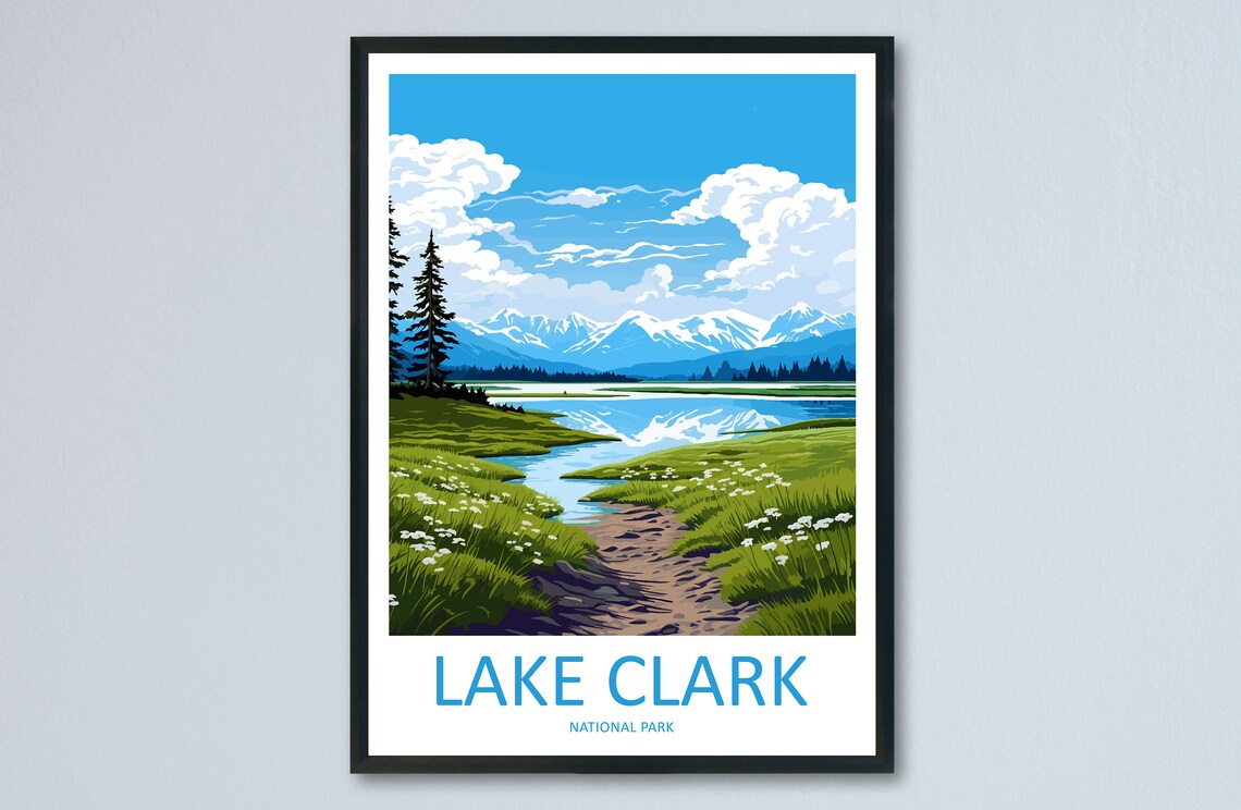 Lake Clark National Park Alaska Snowy Mountains Travel Poster